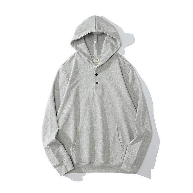 Men's Solid Color Sportswear Casual Thin Button Hooded Sweatshirt