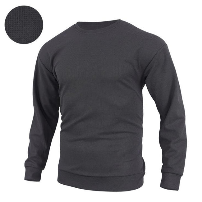 Men's Waffle Solid Color Pullover Long Sleeve Sweatshirt