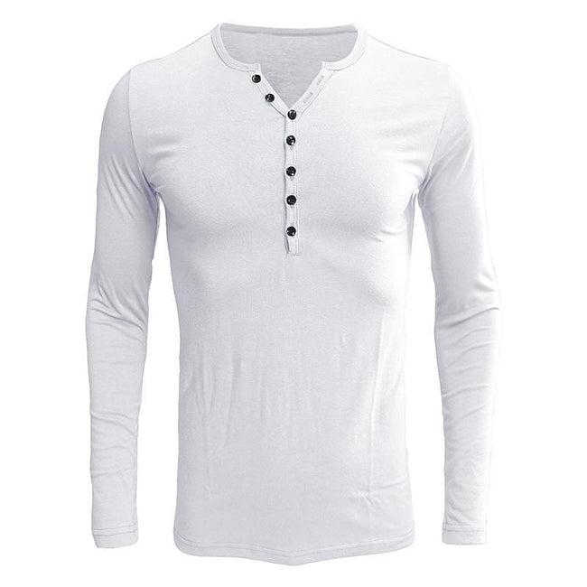 Men's Solid Color Henley Collar Long Sleeve T-Shirt