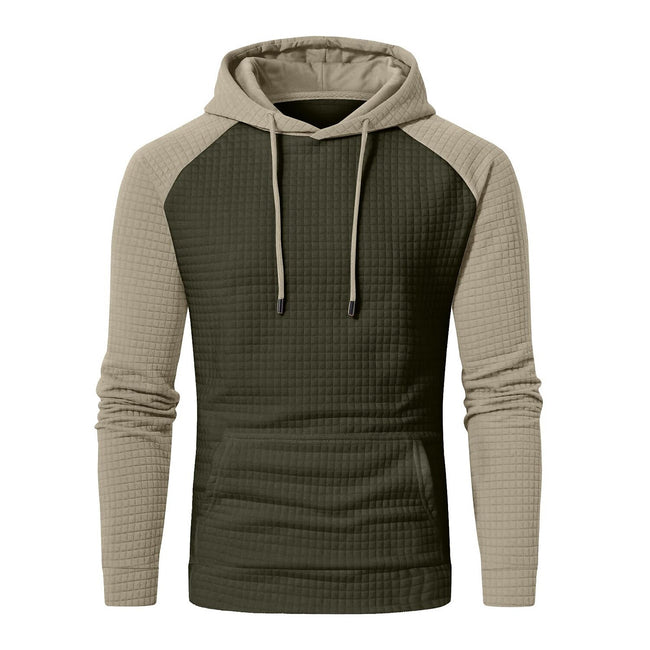 Men's Jacquard Check Color Block Pullover Hoodie Sweatshirts