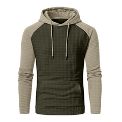 Men's Jacquard Check Color Block Pullover Hoodie Sweatshirts
