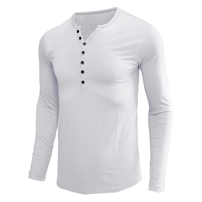Men's Solid Color Henley Collar Long Sleeve T-Shirt