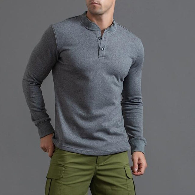 Men's Henry Collar Solid Color Casual Sportswear Sweatshirt