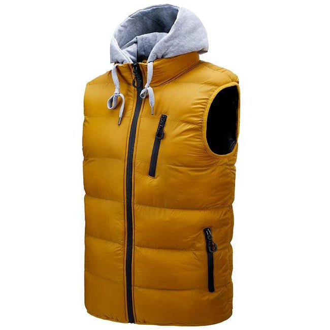 Men's Stand Collar Detachable Hood Zip-up Padded Gilet