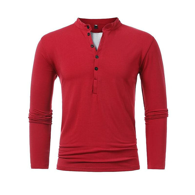 Men's Henley Jersey Patchwork Long Sleeve T-Shirt