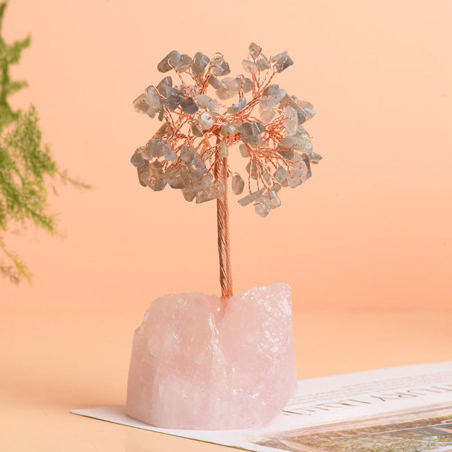 Natural Rose Quartz Jewelry Original Stone Base Fortune Tree