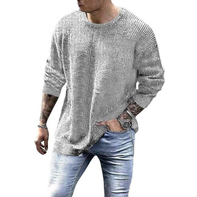 Men's Solid Color Crew Neck Pullover Knit Sweater