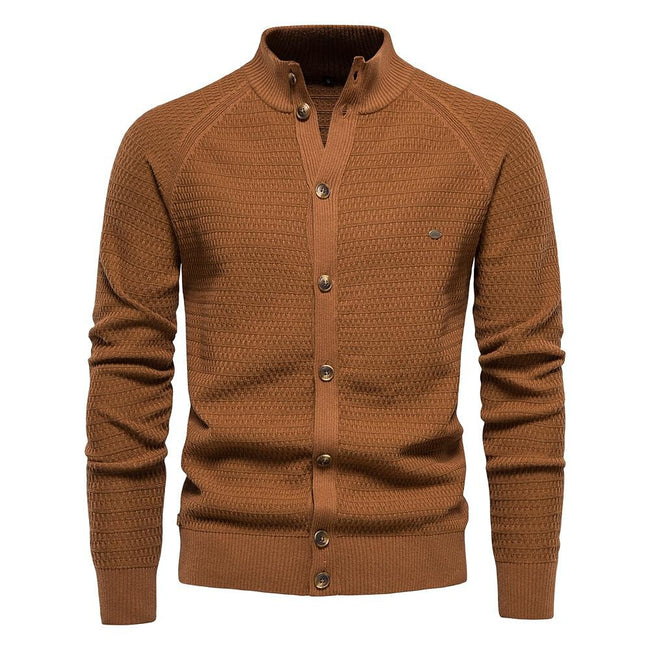 Men's Texture Pattern Stand Collar Knitted Cardigan
