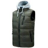 Men's Stand Collar Detachable Hood Zip-up Padded Gilet