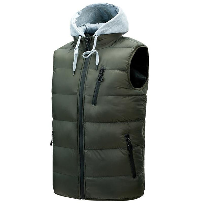 Men's Stand Collar Detachable Hood Zip-up Padded Gilet