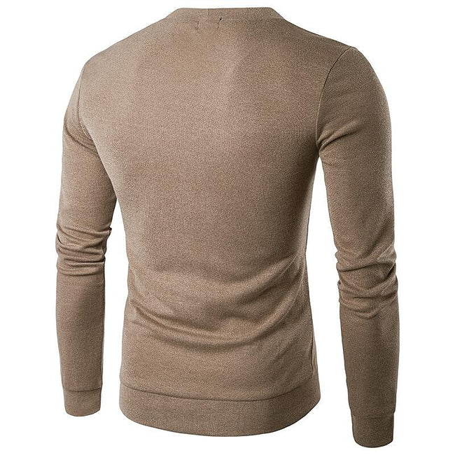 Men's Solid Color V-neck Knitted Cardigan