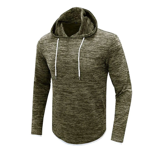 Men's Patchwork Slub Yarn Hooded Long-sleeve T-shirt
