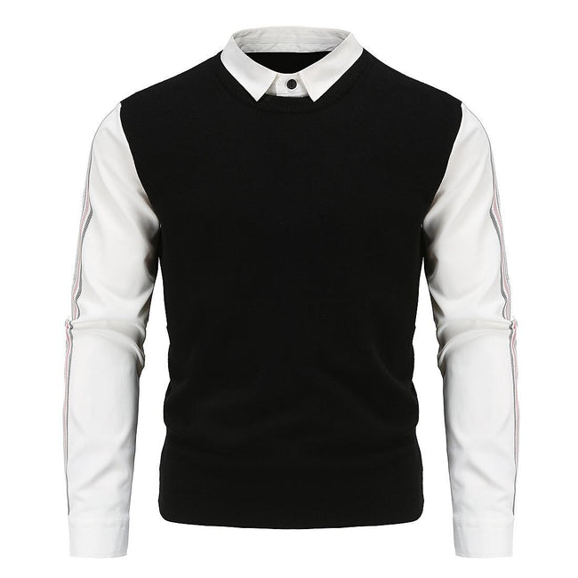 Men's Slim Patchwork Fake Two Piece Knit Sweater