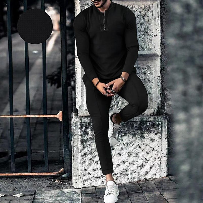 Men's Half Zip Texture Stretch Baseball Collar Long Sleeve Tracksuit