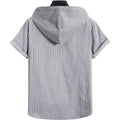 Men's Casual Hooded Striped Print Short-sleeved Shirt