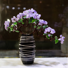 Tranquil Lavender Crystal Blossom Tree in Serene Blue Porcelain Vase