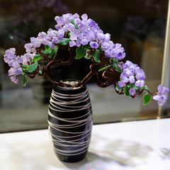 Tranquil Lavender Crystal Blossom Tree in Serene Blue Porcelain Vase