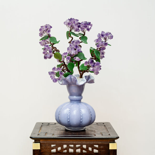 Handcrafted Natural Crystal Money Tree in Ceramic Vase - Deep Purple