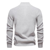 Men's Mock Neck Button-Up Cotton Pullover Sweater