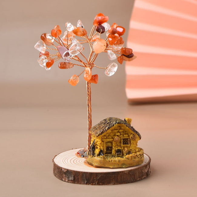 Natural Crystal Small House Shaped Fortune Tree