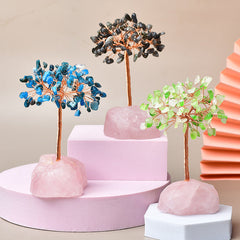 Natural Pink Crystal Stone Base Fortune Tree