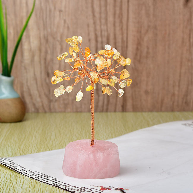 Natural Pink Crystal Base Fortune Tree