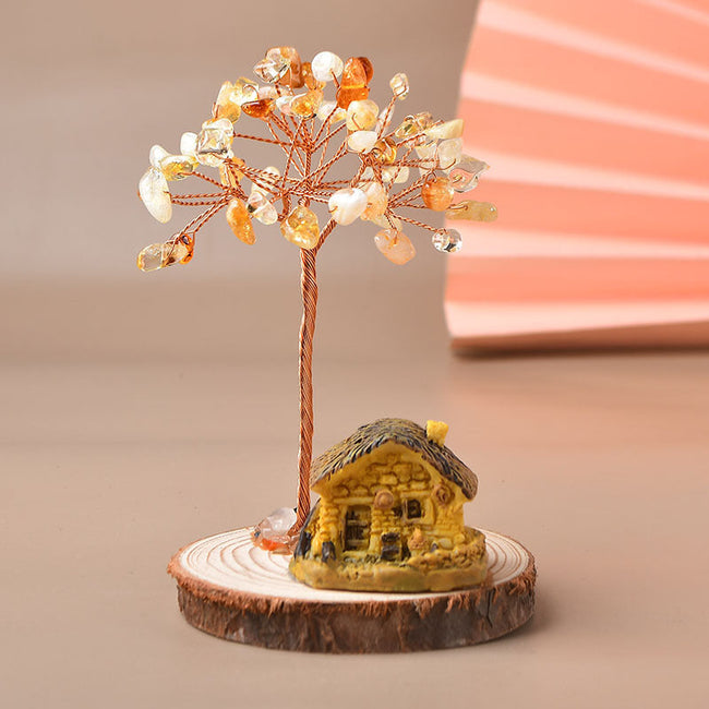 Natural Crystal Small House Shaped Fortune Tree