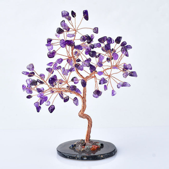 Natural Agate Base Copper Wire Fortune Tree Ornaments