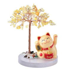 Crystal Lucky Cat Base Fortune Tree