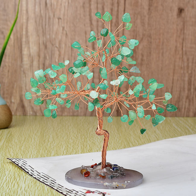 Natural Agate Base Copper Wire Fortune Tree Ornaments