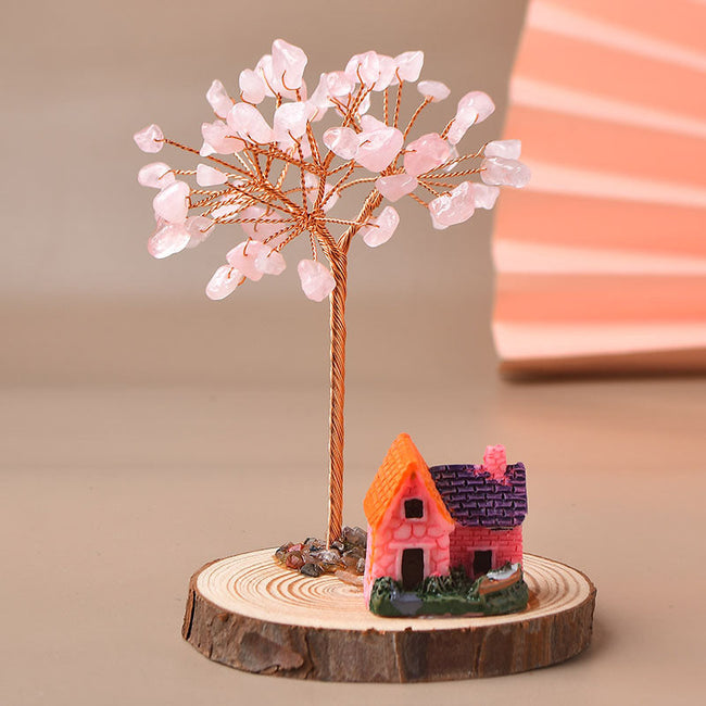 Natural Crystal Small House Shaped Fortune Tree