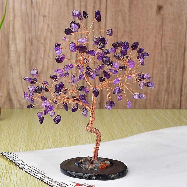 Natural Agate Base Copper Wire Fortune Tree Ornaments