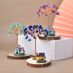Natural Crystal Small House Shaped Fortune Tree