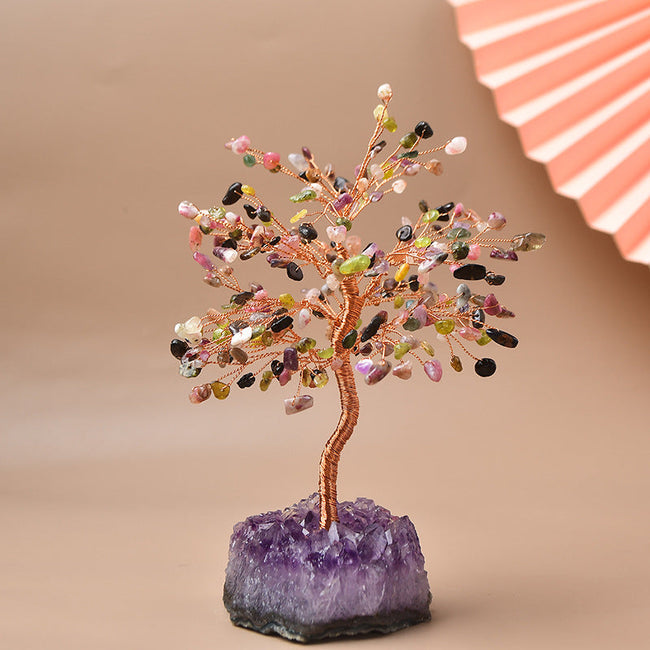 Natural Amethyst Cluster Base Copper Wire Fortune Tree