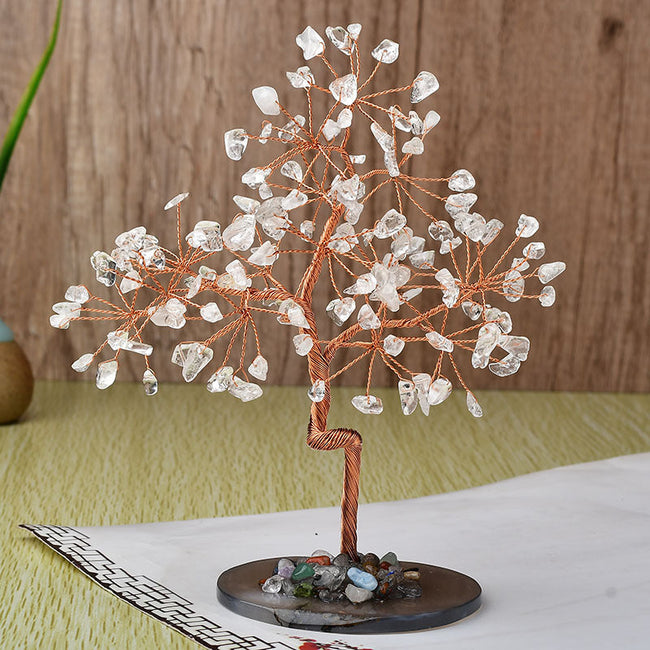 Natural Agate Base Copper Wire Fortune Tree Ornaments