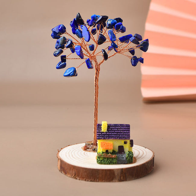 Natural Crystal Small House Shaped Fortune Tree