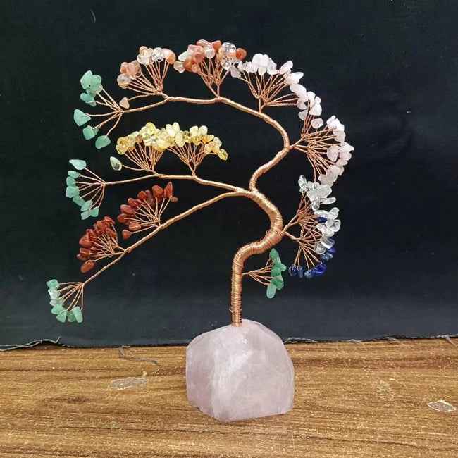 Welcoming Pine Natural Rose Quartz Base Fortune Tree