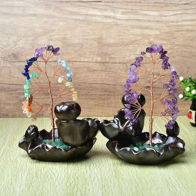 Natural Crystal Backflow Incense Base Fortune Tree