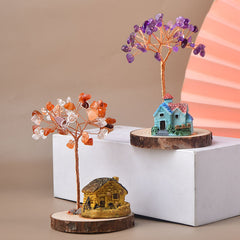Natural Crystal Small House Shaped Fortune Tree