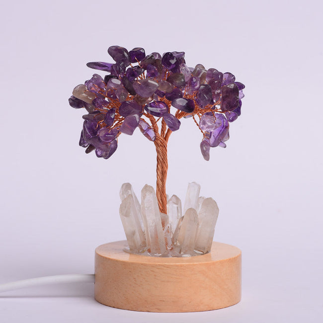 White Lamp Holder USB Natural Crystal Fortune Tree