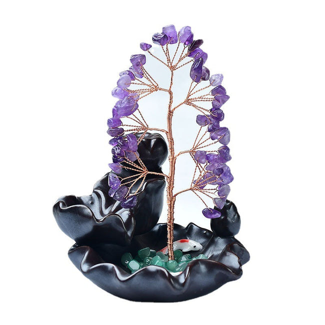 Natural Crystal Backflow Incense Base Fortune Tree