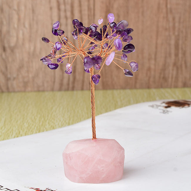 Natural Pink Crystal Base Fortune Tree