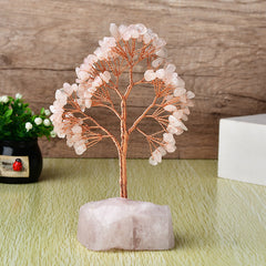 Natural Rose Quartz Stone Base Fortune Tree