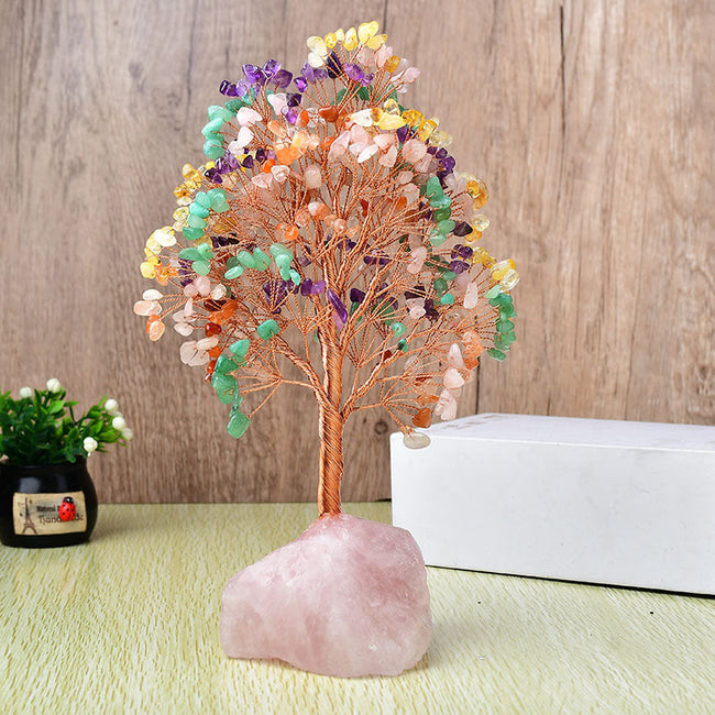 Natural Rose Quartz Fortune Tree Ornaments
