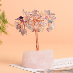 Natural Pink Crystal Stone Base Fortune Tree