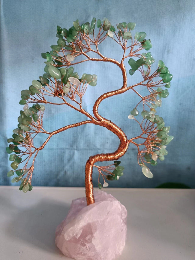 Welcoming Pine Natural Rose Quartz Base Fortune Tree