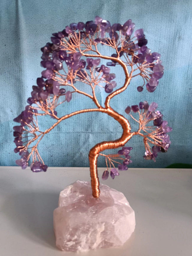 Welcoming Pine Natural Rose Quartz Base Fortune Tree