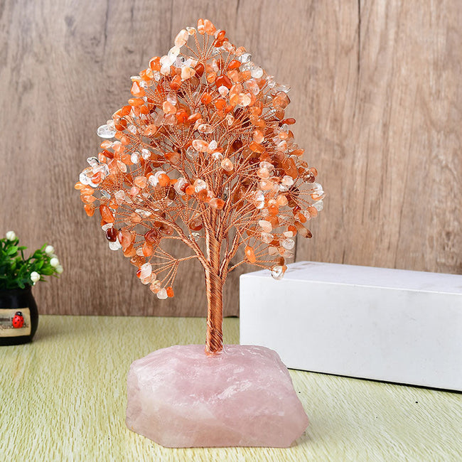 Natural Rose Quartz Fortune Tree Ornaments