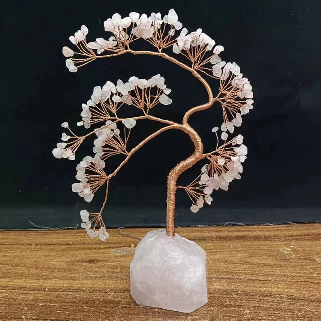 Welcoming Pine Natural Rose Quartz Base Fortune Tree