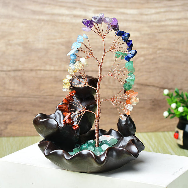 Natural Crystal Backflow Incense Base Fortune Tree